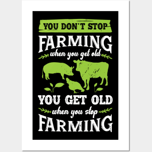 Farmer Old Woman Man Farming Grandma Grandpa Gift Posters and Art